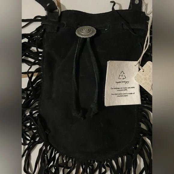Free People (New With Tags) Suede Fringe Black Crossbody Bag - Picture 6 of 6